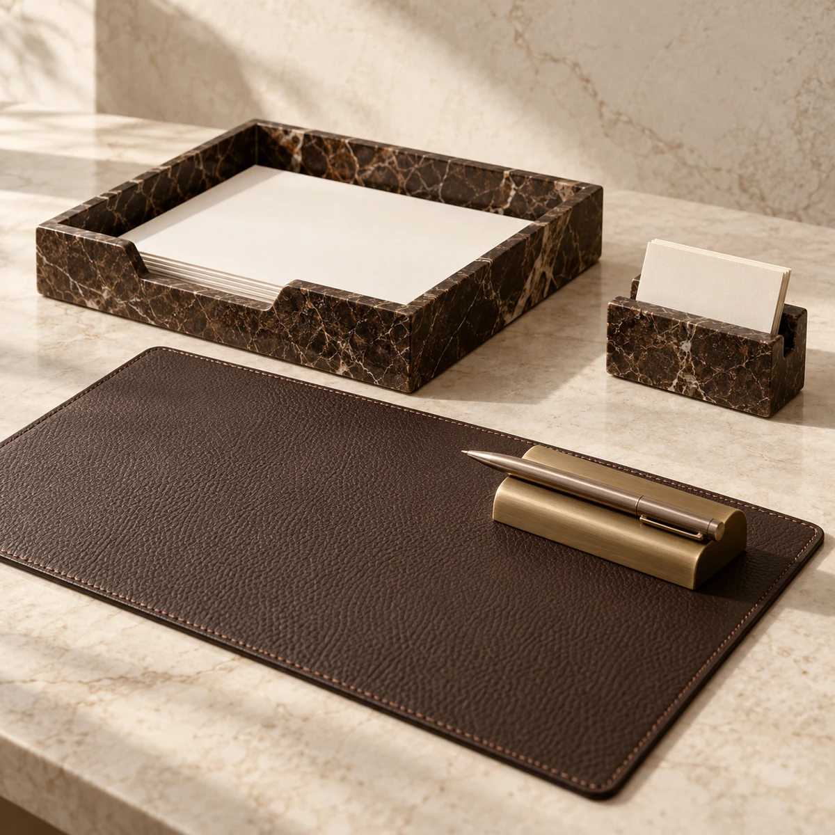 MUSE ATELIER — Stone & leather desk ensemble